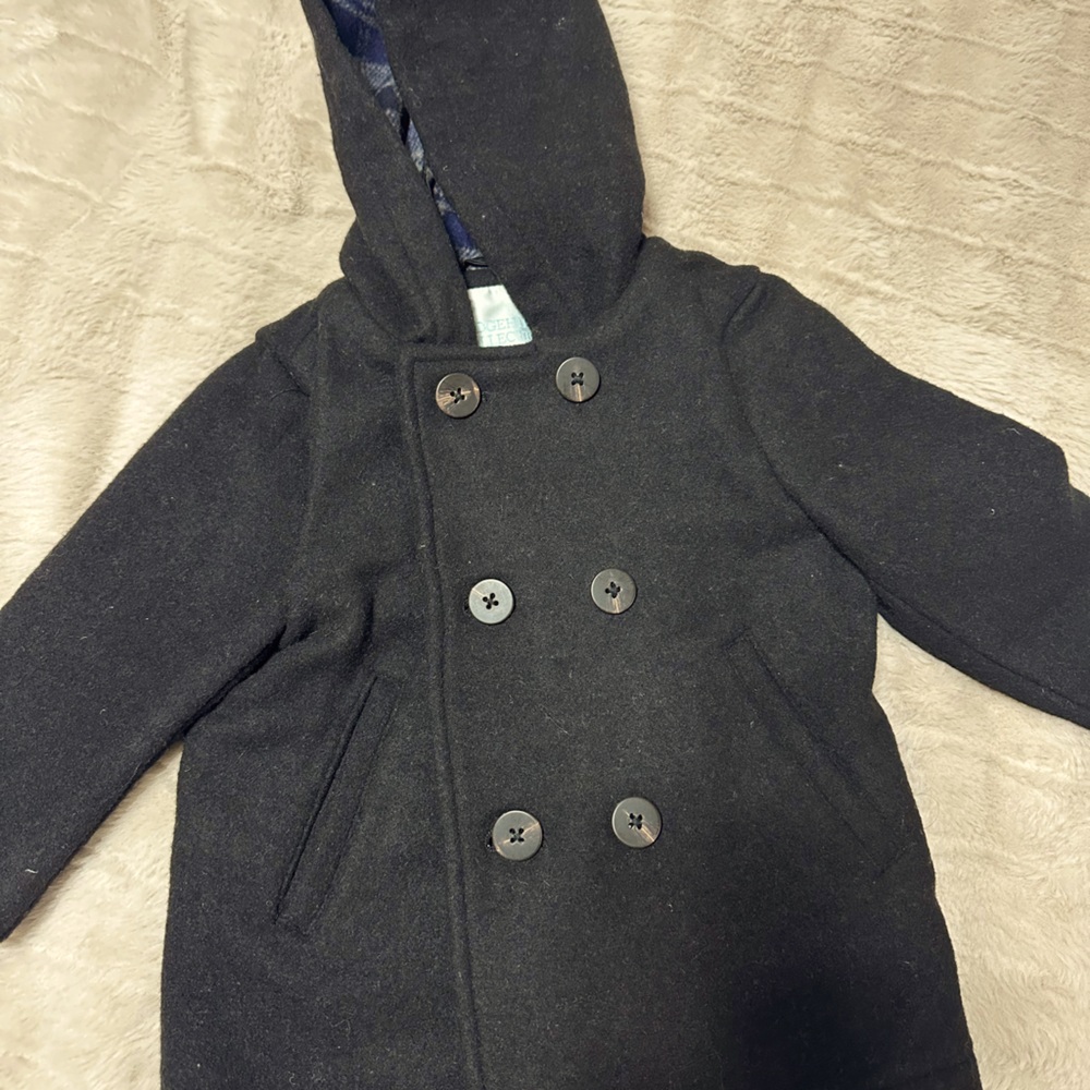 Edgehill collection boys 18 months wool black coat with hoodie. NWT. Has pockets